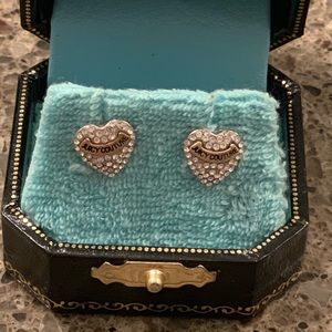 Juicy Couture Silver Rhinestone Heart Earrings. NWT